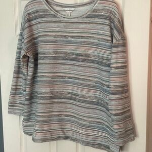 Christopher & Banks Gray Striped Long Sleeve Top